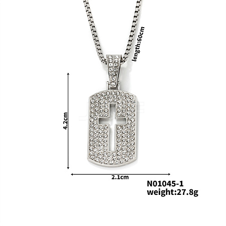 Shiny Hip-hop Alloy Rhinestones Rectangle with Cross Pendant Necklace IH8115-1