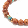 Natural Wood & Regalite/Imperial Jasper Beaded Stretch Bracelet BJEW-JB07813-4