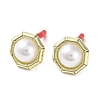 Rack Plating Alloy Flat Round Stud Earrings with ABS Pearl Beaded and 304 Stainless Steel Pin EJEW-B030-03G-1