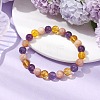 Natural Quartz Crystal & Amethyst & Sunstone Beaded Stretch Bracelets for Women BJEW-TA00552-1