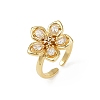 Flower Brass Micro Pave Clear Cubic Zirconia Cuff Rings RJEW-S633-02G-4
