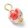 Handmade Flower Printed Porcelain Ceramic Pendants PALLOY-JF03928-02-4