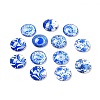 Blue and White Floral Printed Glass Cabochons X-GGLA-A002-18mm-XX-1