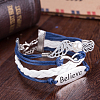 Zinc Alloy Believe & Wing & Infinity Leather Multi-strand Bracelets BJEW-BB15549-6
