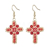 304 Stainless Steel Glass Seeds Cross Dangle Earrings EJEW-MZ00506-02-2