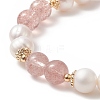 Natural Strawberry Quartz & Pearl Round Beaded Stretch Bracelet for Women BJEW-JB09246-05-3