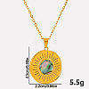 Stylish 304 Stainless Steel Pave Natural Paua Shell Flat Round Pendant Necklaces QJ3368-3-5