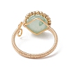 Copper Wire Wrapped Half Round Natural Green Aventurine Cuff Rings for Women RJEW-TA00137-02-4