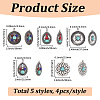 20Pcs 5 Styles Retro Alloy Pendants TIBEP-SC0003-58-2