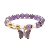 Natural Gemstone Round Beads Beaded Bracelets BJEW-JB09052-4