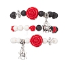 3Pcs Halloween Theme Natural & Synthetic Lava Rock Round Beads Stretch Bracelets BJEW-MZ00185-3