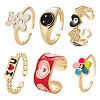 6Pcs 6 Styles Brass Micro Pave Cubic Zirconia Cuff Rings RJEW-LS0001-48G-1