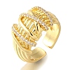 Rack Plating Brass Clear Cubic Zirconia Open Cuff Rings RJEW-S411-22G-1