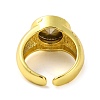 Brass Glass Round Wide Open Cuff Ring for Women RJEW-U003-19-4