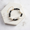 Natural Black Obsidian & Baroque Shell Pearl Beaded Bracelets BJEW-L692-005G-4