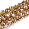 Handmade Lampwork Inner Flower Rondelle Beads Strands LAMP-T022-24C-1