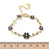 Brass Micro Pave Cubic Zirconia Flower & Leaf Link Chain Bracelets for Women BJEW-G764-03G-7