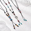 3Pcs 3 Styles Retro Glass & Porcelain & Alloy Snake Adjustable Nylon Cord Y Necklaces for Women NJEW-JN05360-1
