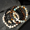 4Pcs Natural Tiger Eye & Amazonite & Obsidian Bracelet Sets EA6733-1