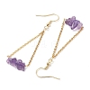 304 Stainless Steel with Natural Amethyst Dangle Earrings EJEW-JE06010-04-4