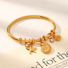 Ocean 304 Stainless Steel Pave Clear Cubic Zirconia Starfish Shell Shape Charm Hinged Cuff Bangles for Women WGCC196-01-3
