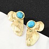 Flower 304 Stainless Steel Synthetic Turquoise Stud Earrings for Women EJEW-U046-16G-1