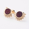 Electroplate Natural Druzy Agate Stud Earrings EJEW-F128-03-2