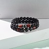 Natural Black Larvikite & Lava Rock & Wood Beads Stretch Bracelets Set BJEW-JB07499-2