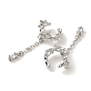 Rack Plating Brass Pave Clear Cubic Zirconia Leaf with Chain Cuff Earrings for Women EJEW-P280-13P-2