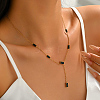 Stainless Steel & Black Rectangle Block Y-shaped Tassel Necklaces for Daily and Formal Wear LS-UV0910-3