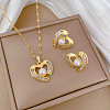 Brass Micro Pave Cubic Zirconia with Plastic Pearl Pendant Necklace & Stud Earrings WG7AC39-94-1