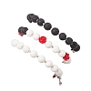 3Pcs Halloween Theme Natural & Synthetic Lava Rock Round Beads Stretch Bracelets BJEW-MZ00185-5