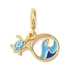 Rack Plating Brass Deep Sky Blue Enamel European Dangle Charms X-KK-P279-35G-1