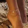 Brass Double Heart Link Flat Round Initial Charm Anklets for Women FS-WGA84B7-04-3