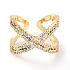 Colorful Cubic Zirconia Criss Cross Open Cuff Ring RJEW-C024-04G-1