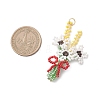 3Pcs 3D Glass Seed Beaded Bouquet with Bowknot Pendants PALLOY-MZ01153-3
