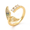 Cubic Zirconia Whale Tail Shape Open Cuff Ring with Glass KK-H439-08G-1