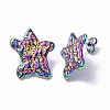 Ion Plating(IP) 304 Stainless Steel Textured Star Stud Earrings for Women EJEW-F300-01MC-1