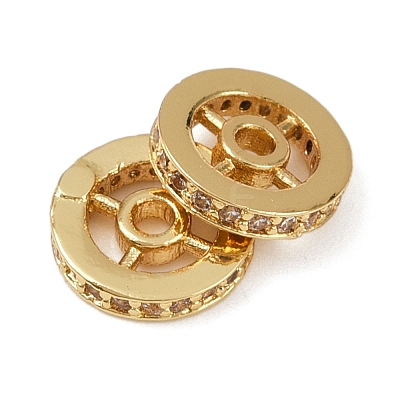 Flat Round Brass Micro Pave Clear Cubic Zirconia Beads KK-R224-13G-01-1