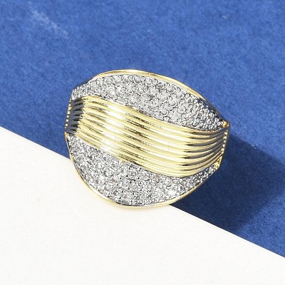 Brass Micro Pave Cubic Zirconia Open Cuff Ring for Women RJEW-F177-03GP-02-1