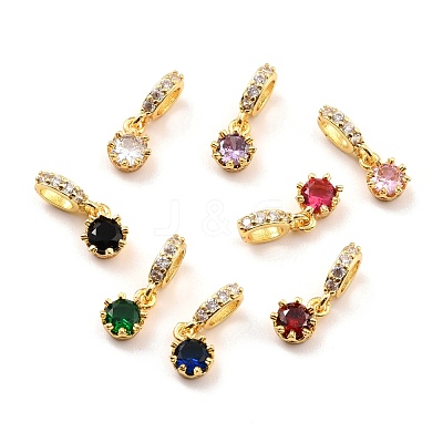Brass Micro Pave Cubic Zirconia European Dangle Charms KK-A156-15G-RS-1