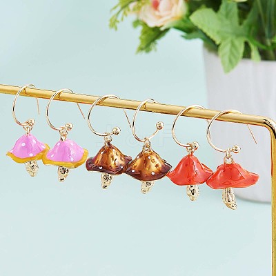 Enamel Mushroom Dangle Stud Earrings JE987C-1