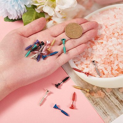 18Pcs 9 Colors PVD Vacuum Plating 304 Stainless Steel Unisex Punk Hip-hop Rock Nail Shape Screw Pierced Stud Earrings EJEW-SZ0001-28-1
