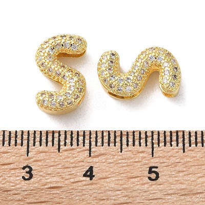 Rack Plating Brass Micro Pave Cubic Zirconia Slide Charms KK-C084-34G-S-1