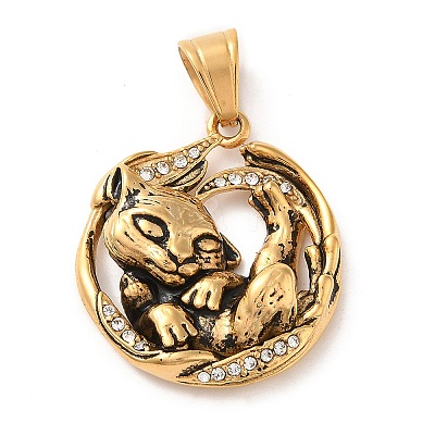 316L Stainless Steel Tibetan Style Rhinestone Pendants STAS-D096-01B-AG-1