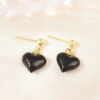 Valentine's Day Heart Brass Enamel Dangle Stud Earrings EJEW-Z164-19G-03-1