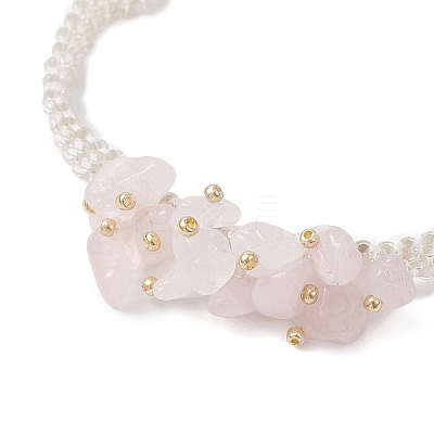 Handmade Glass Seed Beaded & Natural Rose Quartz Chips Beaded Bracelets for Women BJEW-MZ00225-03-1