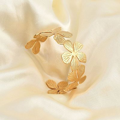 Flower 304 Stainless Steel Open Cuff Bangles for Women BJEW-M313-05G-1