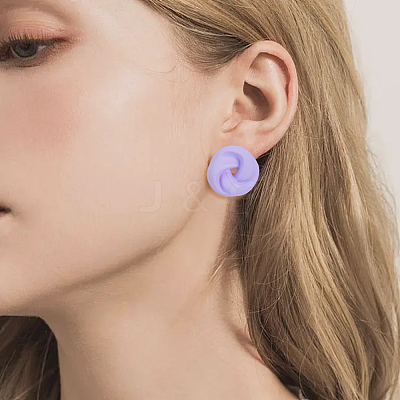 6 Pairs 6 Colors Spray Painted Acrylic Stud Earrings with Steel Iron Pins EJEW-FI0003-12-1