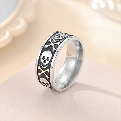 Retro 201 Stainless Steel Enamel Finger Rings for Men FS-WG366A7-01-1